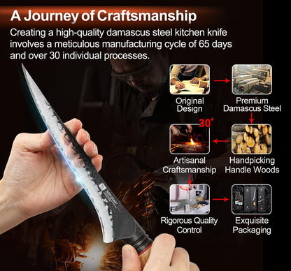 10 Inch Brisket Carving Knife，67-Layer Damascus Steel，Razor Sharp Curved Butcher Breaking Knives For Meat Cutting With White Oak + Red G10 Gasket Handle