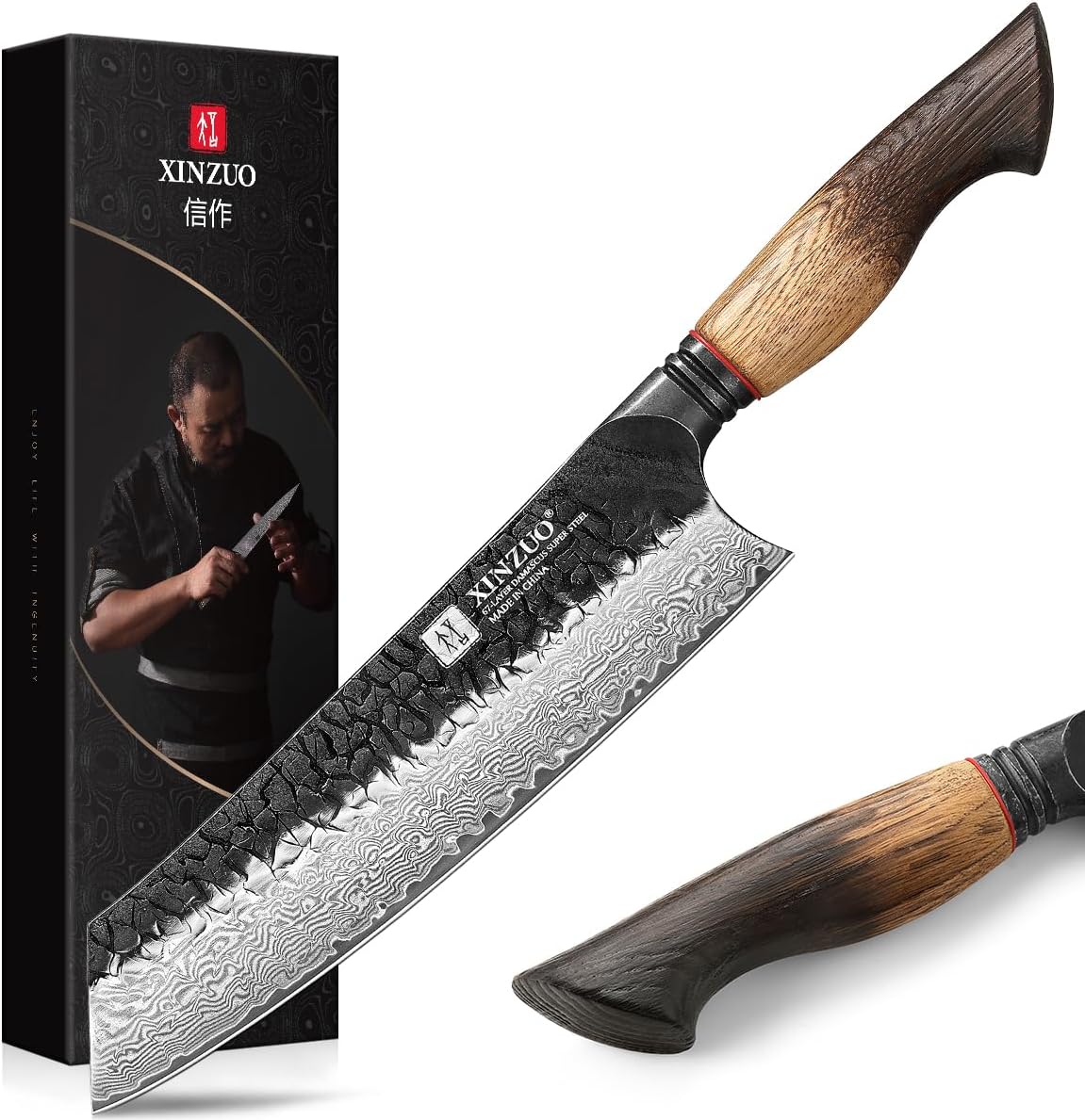 10 Inch Brisket Carving Knife，67-Layer Damascus Steel，Razor Sharp Curved Butcher Breaking Knives For Meat Cutting With White Oak + Red G10 Gasket Handle