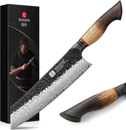 10 Inch Brisket Carving Knife，67-Layer Damascus Steel，Razor Sharp Curved Butcher Breaking Knives For Meat Cutting With White Oak + Red G10 Gasket Handle