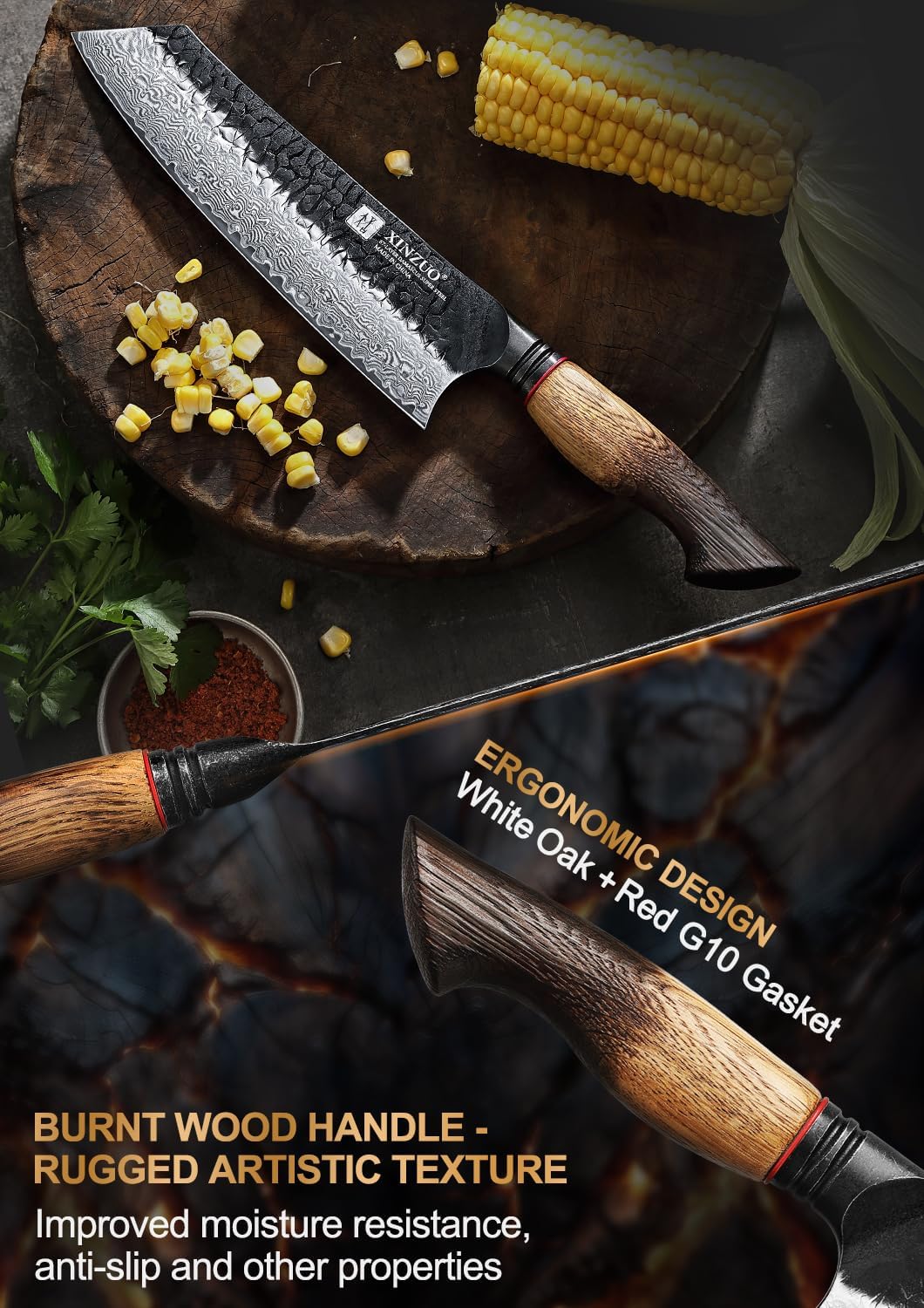 10 Inch Brisket Carving Knife，67-Layer Damascus Steel，Razor Sharp Curved Butcher Breaking Knives For Meat Cutting With White Oak + Red G10 Gasket Handle
