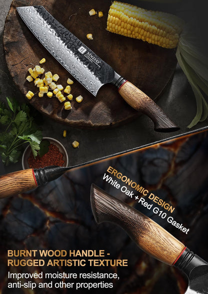 10 Inch Brisket Carving Knife，67-Layer Damascus Steel，Razor Sharp Curved Butcher Breaking Knives For Meat Cutting With White Oak + Red G10 Gasket Handle