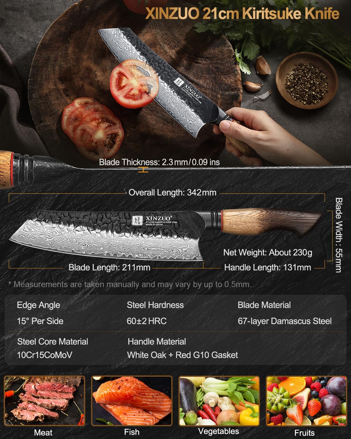 10 Inch Brisket Carving Knife，67-Layer Damascus Steel，Razor Sharp Curved Butcher Breaking Knives For Meat Cutting With White Oak + Red G10 Gasket Handle