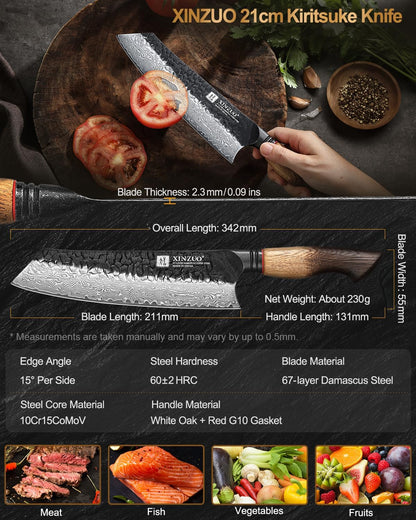 10 Inch Brisket Carving Knife，67-Layer Damascus Steel，Razor Sharp Curved Butcher Breaking Knives For Meat Cutting With White Oak + Red G10 Gasket Handle