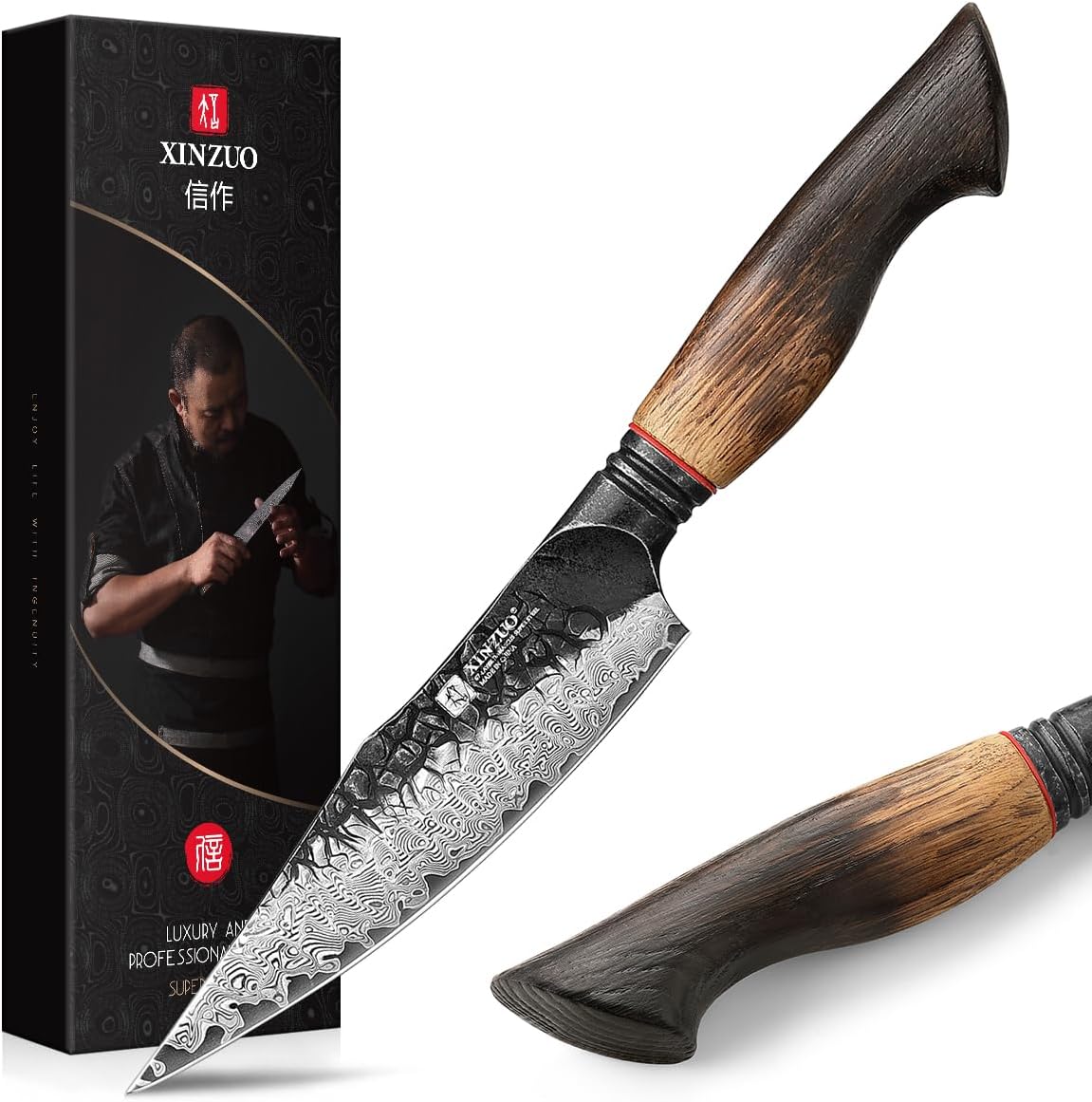 10 Inch Brisket Carving Knife，67-Layer Damascus Steel，Razor Sharp Curved Butcher Breaking Knives For Meat Cutting With White Oak + Red G10 Gasket Handle