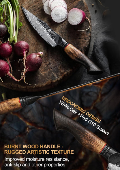 10 Inch Brisket Carving Knife，67-Layer Damascus Steel，Razor Sharp Curved Butcher Breaking Knives For Meat Cutting With White Oak + Red G10 Gasket Handle
