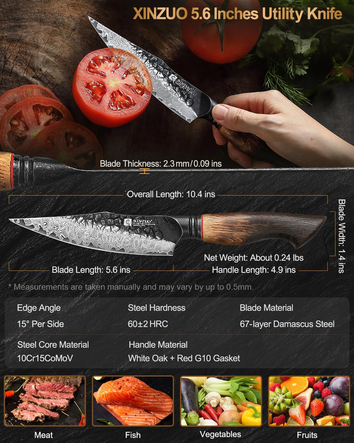 10 Inch Brisket Carving Knife，67-Layer Damascus Steel，Razor Sharp Curved Butcher Breaking Knives For Meat Cutting With White Oak + Red G10 Gasket Handle