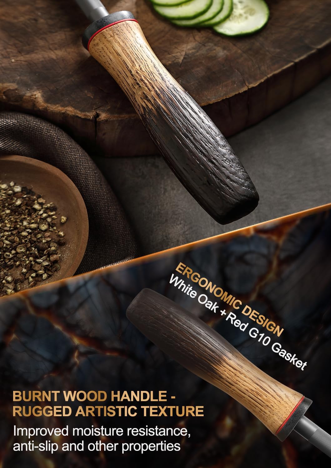 10 Inch Brisket Carving Knife，67-Layer Damascus Steel，Razor Sharp Curved Butcher Breaking Knives For Meat Cutting With White Oak + Red G10 Gasket Handle