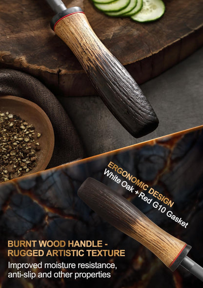 10 Inch Brisket Carving Knife，67-Layer Damascus Steel，Razor Sharp Curved Butcher Breaking Knives For Meat Cutting With White Oak + Red G10 Gasket Handle