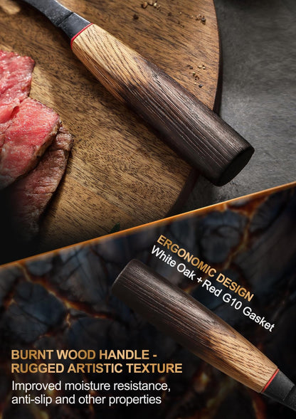 10 Inch Brisket Carving Knife，67-Layer Damascus Steel，Razor Sharp Curved Butcher Breaking Knives For Meat Cutting With White Oak + Red G10 Gasket Handle