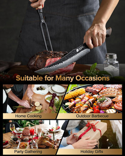 10 Inch Brisket Carving Knife，67-Layer Damascus Steel，Razor Sharp Curved Butcher Breaking Knives For Meat Cutting With White Oak + Red G10 Gasket Handle