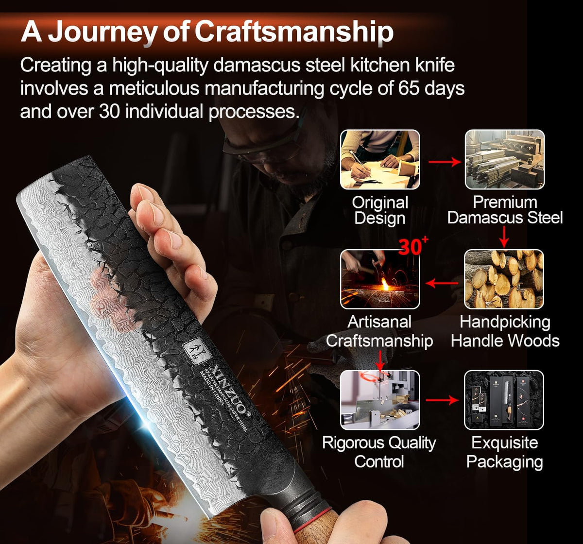 10 Inch Brisket Carving Knife，67-Layer Damascus Steel，Razor Sharp Curved Butcher Breaking Knives For Meat Cutting With White Oak + Red G10 Gasket Handle