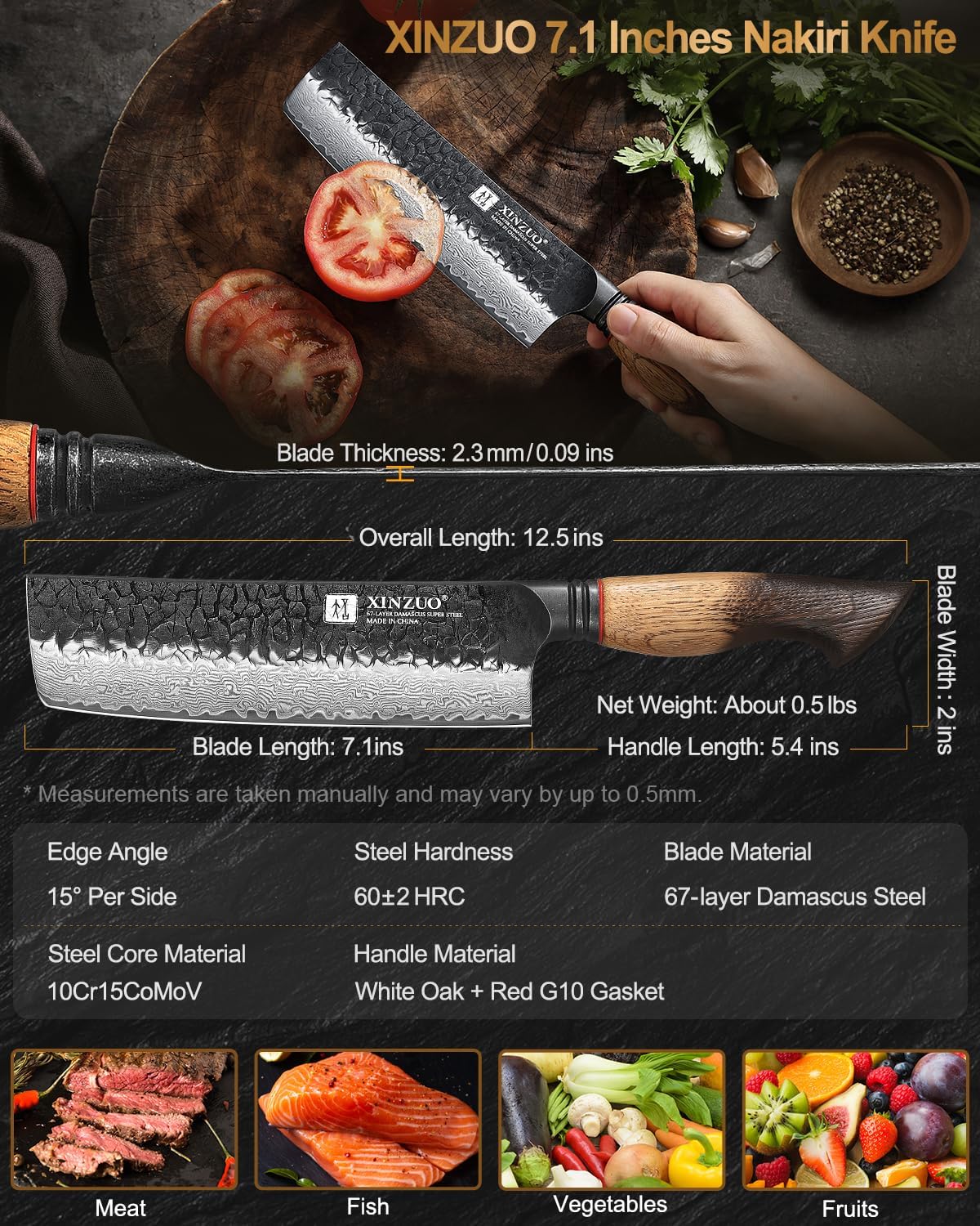 10 Inch Brisket Carving Knife，67-Layer Damascus Steel，Razor Sharp Curved Butcher Breaking Knives For Meat Cutting With White Oak + Red G10 Gasket Handle
