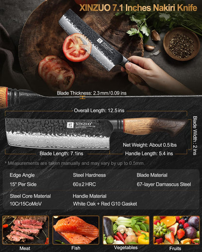 10 Inch Brisket Carving Knife，67-Layer Damascus Steel，Razor Sharp Curved Butcher Breaking Knives For Meat Cutting With White Oak + Red G10 Gasket Handle