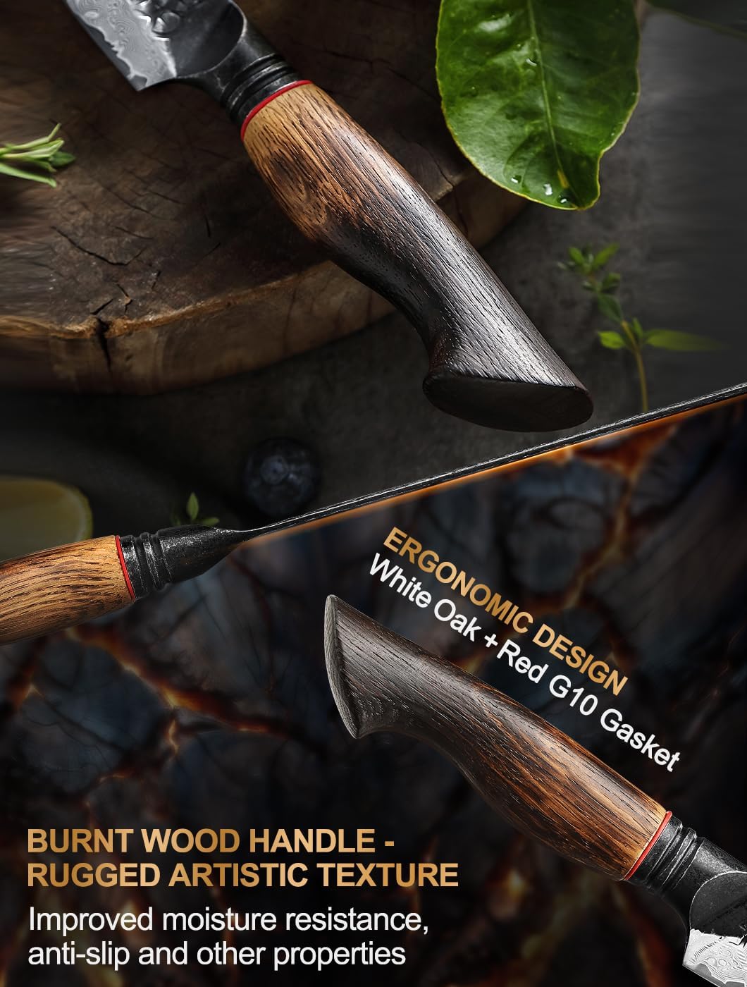10 Inch Brisket Carving Knife，67-Layer Damascus Steel，Razor Sharp Curved Butcher Breaking Knives For Meat Cutting With White Oak + Red G10 Gasket Handle
