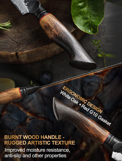 10 Inch Brisket Carving Knife，67-Layer Damascus Steel，Razor Sharp Curved Butcher Breaking Knives For Meat Cutting With White Oak + Red G10 Gasket Handle