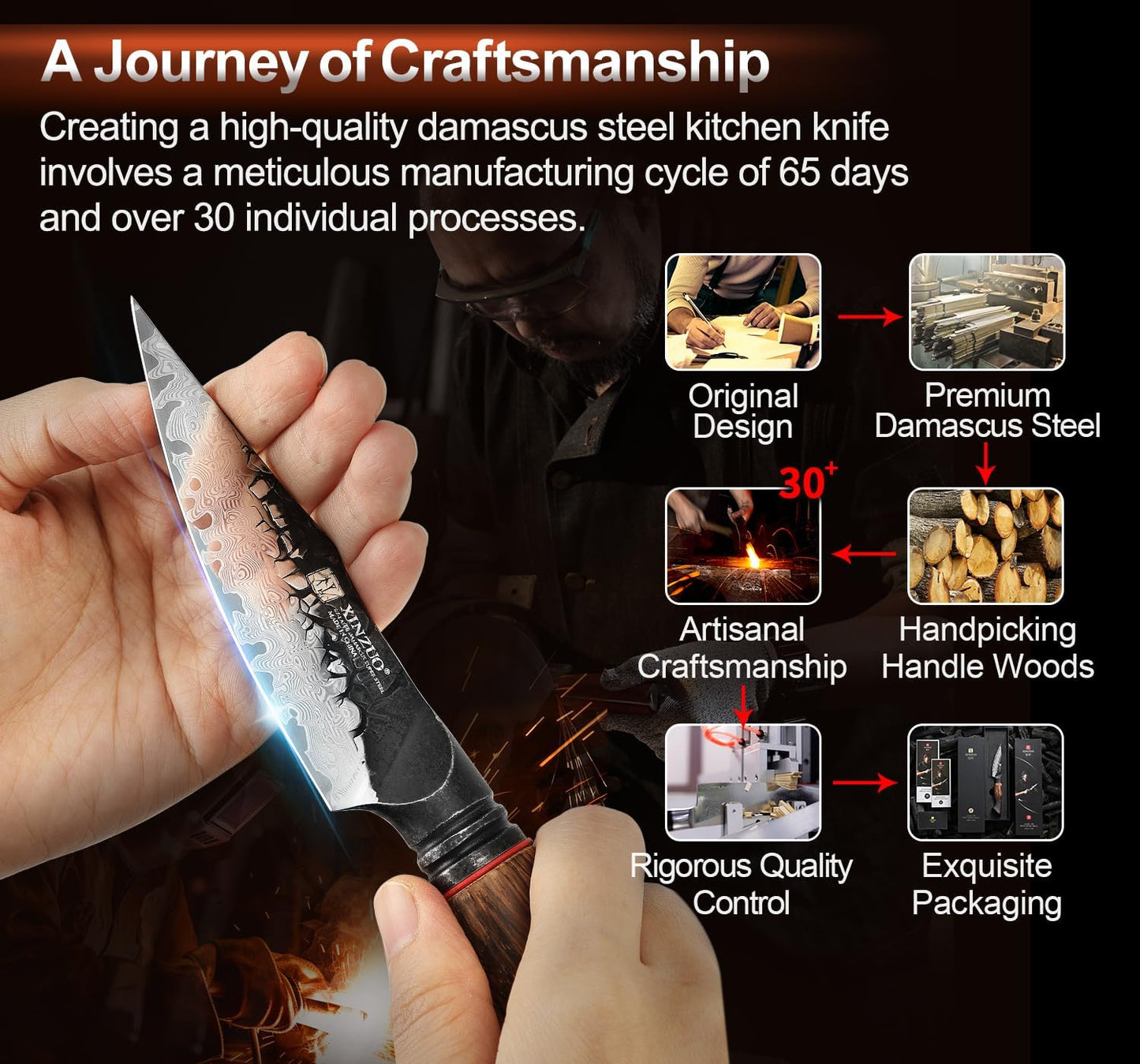 10 Inch Brisket Carving Knife，67-Layer Damascus Steel，Razor Sharp Curved Butcher Breaking Knives For Meat Cutting With White Oak + Red G10 Gasket Handle