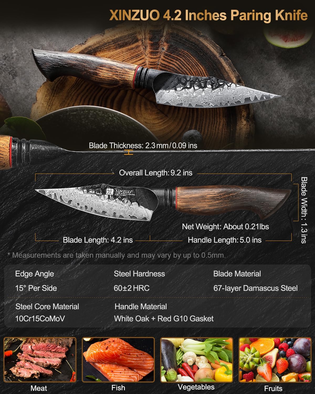 10 Inch Brisket Carving Knife，67-Layer Damascus Steel，Razor Sharp Curved Butcher Breaking Knives For Meat Cutting With White Oak + Red G10 Gasket Handle