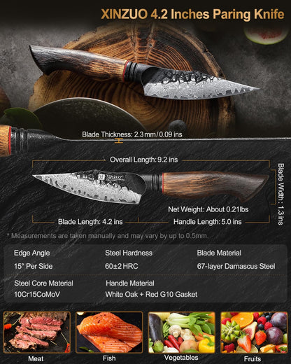 10 Inch Brisket Carving Knife，67-Layer Damascus Steel，Razor Sharp Curved Butcher Breaking Knives For Meat Cutting With White Oak + Red G10 Gasket Handle