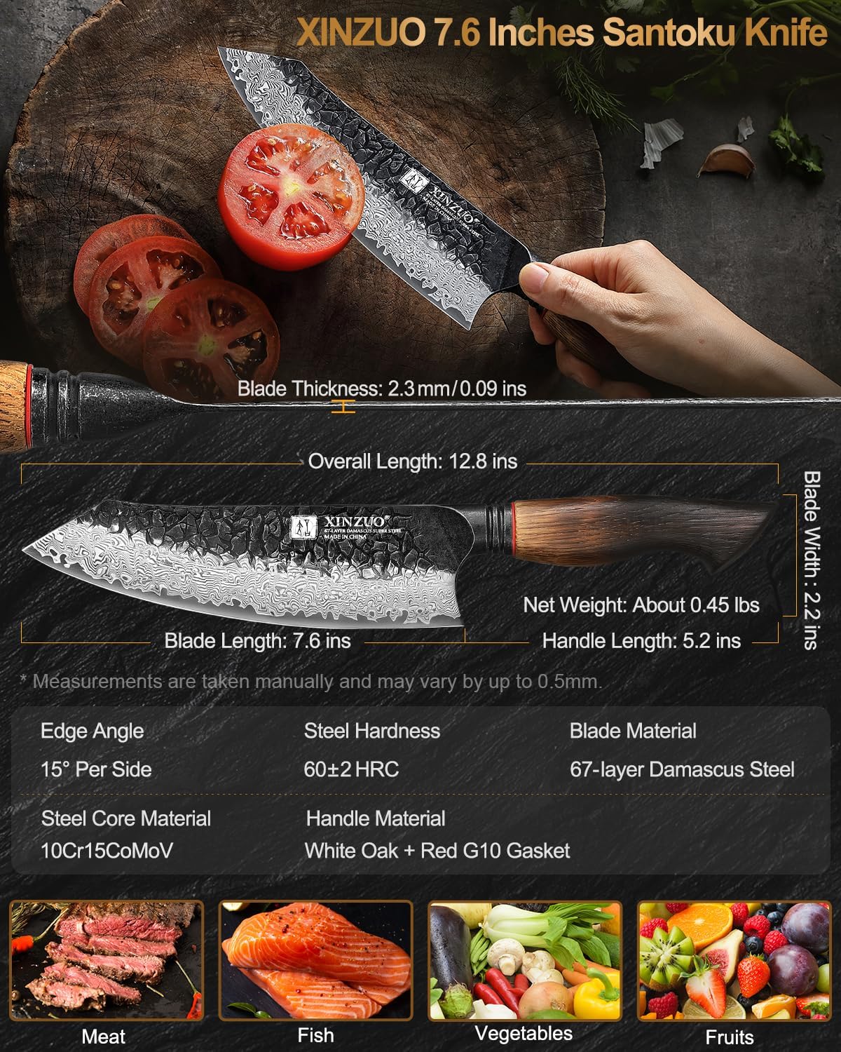 10 Inch Brisket Carving Knife，67-Layer Damascus Steel，Razor Sharp Curved Butcher Breaking Knives For Meat Cutting With White Oak + Red G10 Gasket Handle