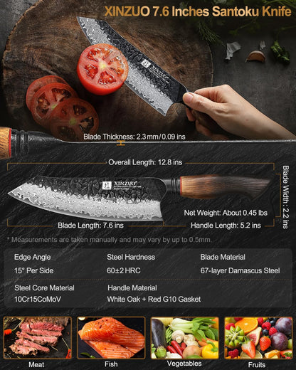 10 Inch Brisket Carving Knife，67-Layer Damascus Steel，Razor Sharp Curved Butcher Breaking Knives For Meat Cutting With White Oak + Red G10 Gasket Handle