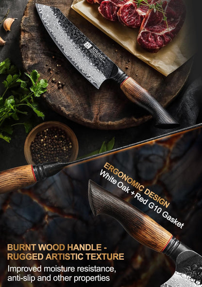 10 Inch Brisket Carving Knife，67-Layer Damascus Steel，Razor Sharp Curved Butcher Breaking Knives For Meat Cutting With White Oak + Red G10 Gasket Handle