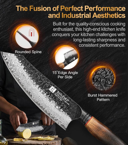 10 Inch Brisket Carving Knife，67-Layer Damascus Steel，Razor Sharp Curved Butcher Breaking Knives For Meat Cutting With White Oak + Red G10 Gasket Handle