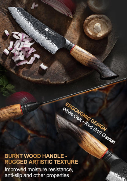 10 Inch Brisket Carving Knife，67-Layer Damascus Steel，Razor Sharp Curved Butcher Breaking Knives For Meat Cutting With White Oak + Red G10 Gasket Handle