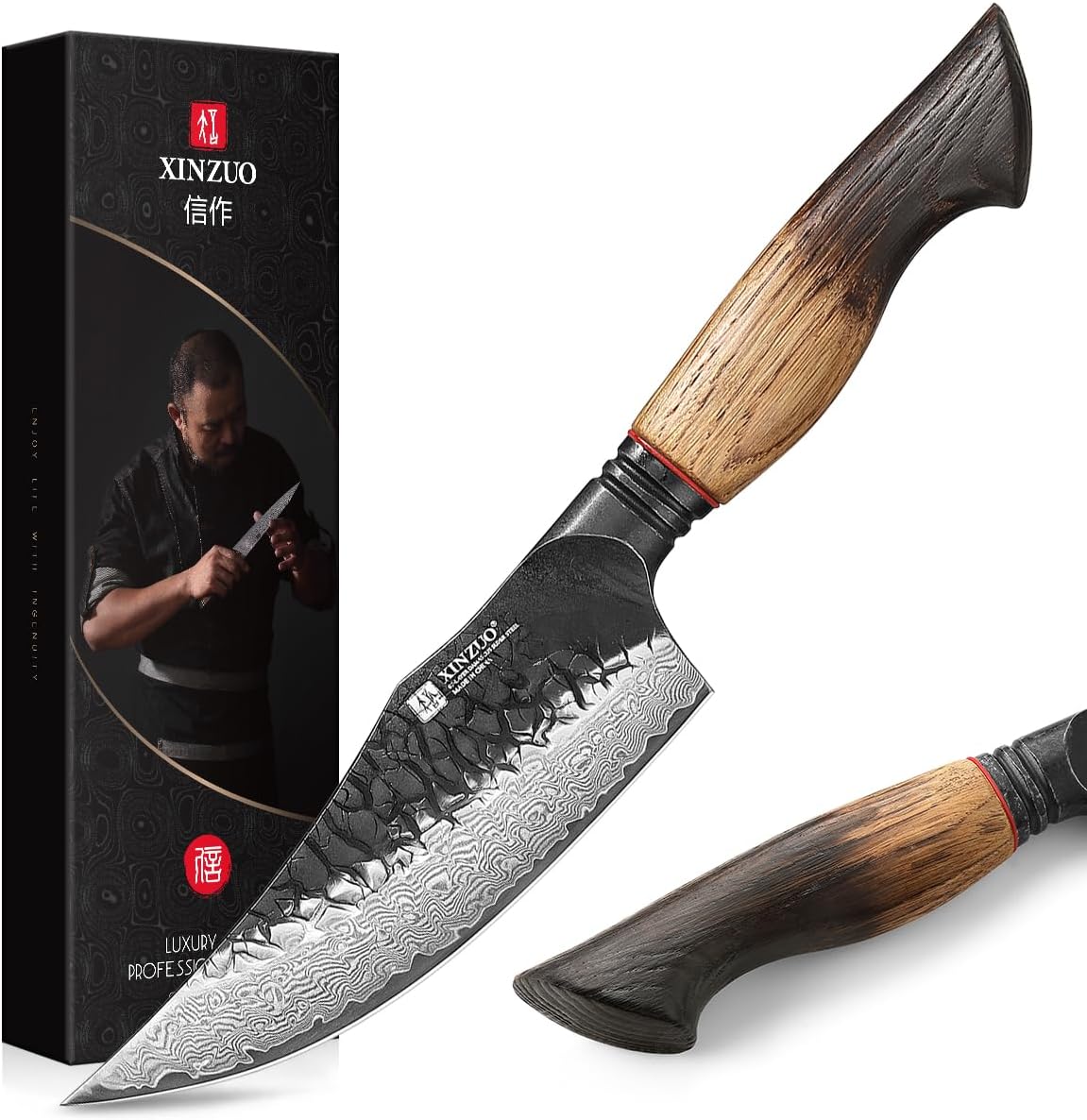 10 Inch Brisket Carving Knife，67-Layer Damascus Steel，Razor Sharp Curved Butcher Breaking Knives For Meat Cutting With White Oak + Red G10 Gasket Handle