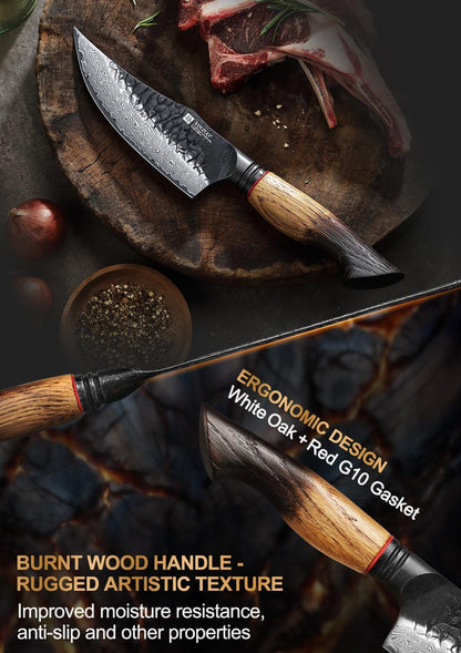 10 Inch Brisket Carving Knife，67-Layer Damascus Steel，Razor Sharp Curved Butcher Breaking Knives For Meat Cutting With White Oak + Red G10 Gasket Handle