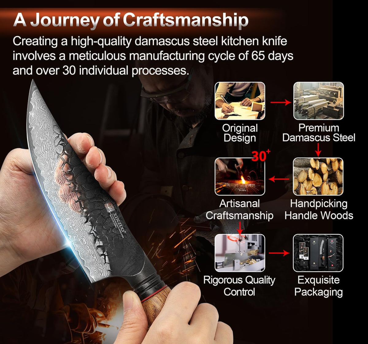 10 Inch Brisket Carving Knife，67-Layer Damascus Steel，Razor Sharp Curved Butcher Breaking Knives For Meat Cutting With White Oak + Red G10 Gasket Handle