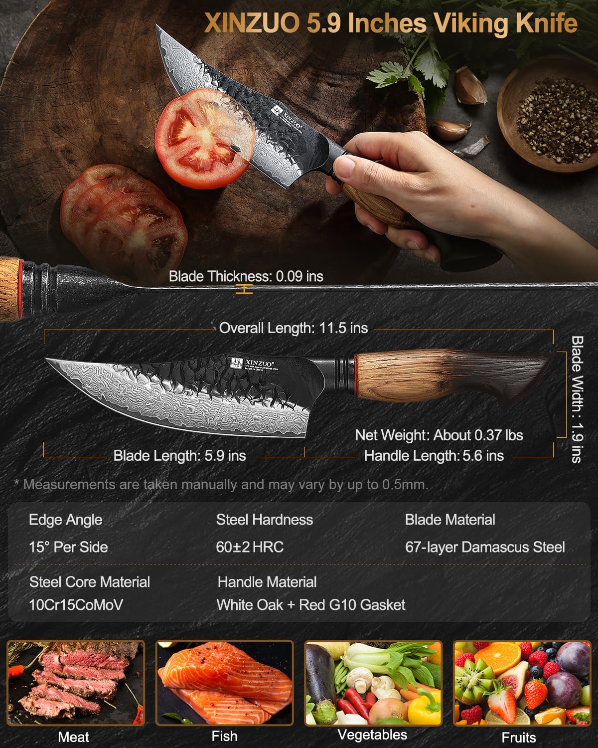 10 Inch Brisket Carving Knife，67-Layer Damascus Steel，Razor Sharp Curved Butcher Breaking Knives For Meat Cutting With White Oak + Red G10 Gasket Handle
