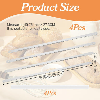 8 Pack Bread Knife Blades Replacement, 10.75" Serrated Stainless Steel Bread Slicer Blades with Safety Guards and Screws, DIY Bread Lame Cutter Blades for Homemade Sourdough Cakes