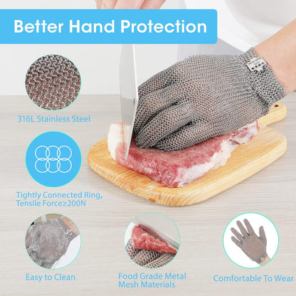 Chainmail Gloves Cut Resistant Glove Food Grade Cut Proof Stainless Steel Metal Mesh Butcher Gloves