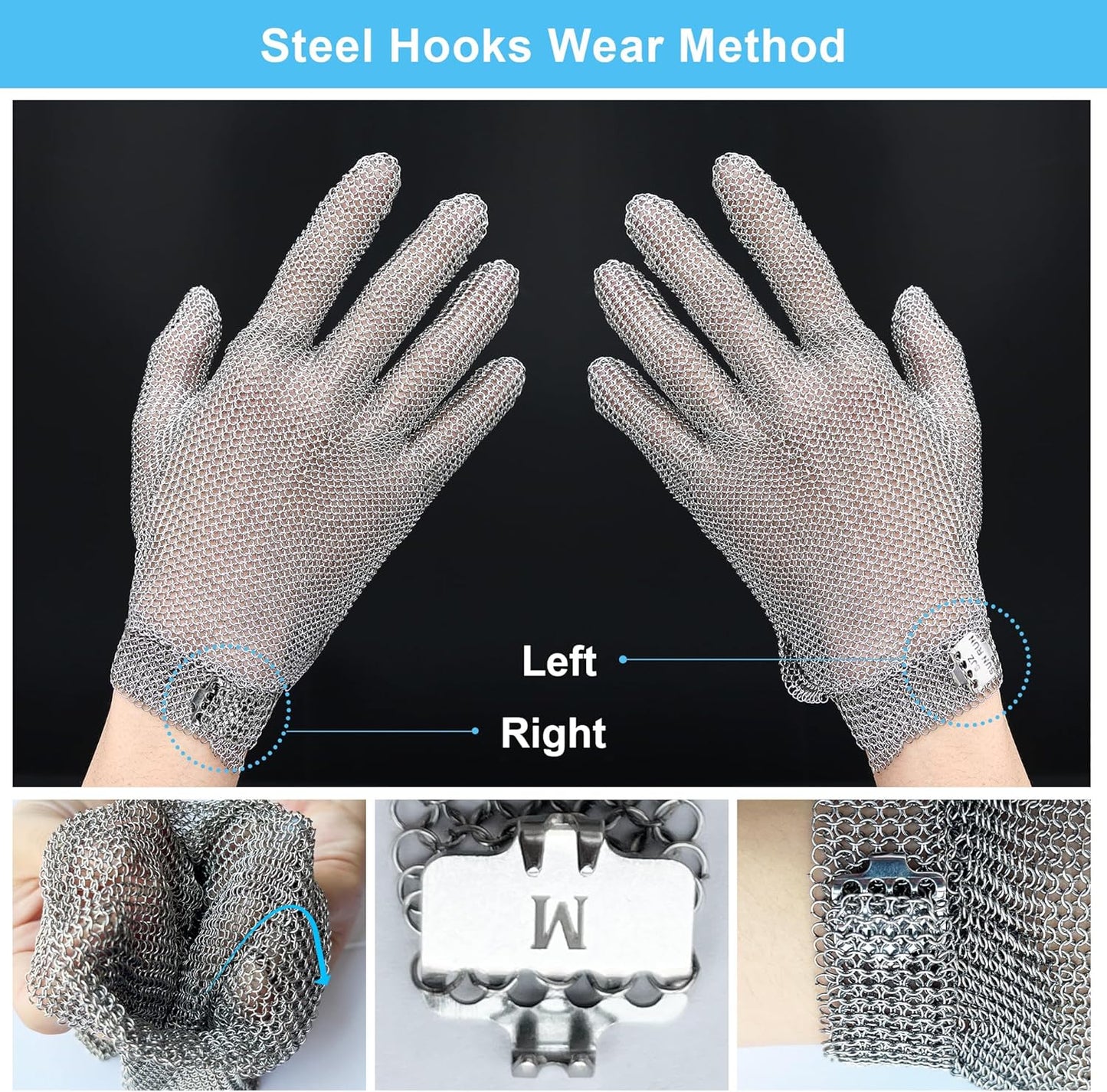 Chainmail Gloves Cut Resistant Glove Food Grade Cut Proof Stainless Steel Metal Mesh Butcher Gloves