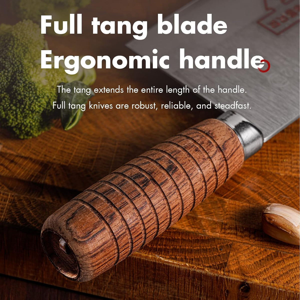 8-inch Professional Cleaver - Stainless Steel Meat & Vegetable Knife with Non-stick Finish and Anti-slip Wooden Handle