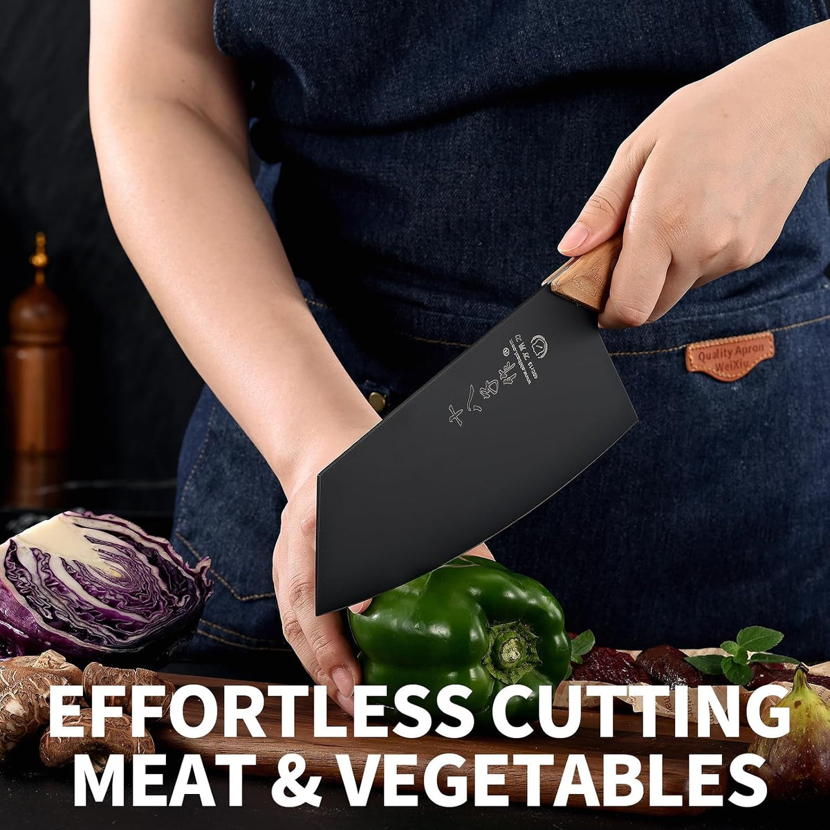 8-inch Professional Cleaver - Stainless Steel Meat & Vegetable Knife with Non-stick Finish and Anti-slip Wooden Handle