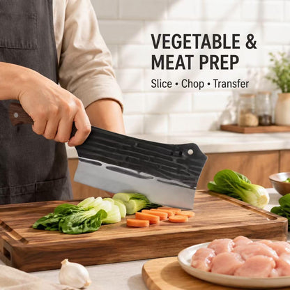 8-inch Professional Cleaver - Stainless Steel Meat & Vegetable Knife with Non-stick Finish and Anti-slip Wooden Handle