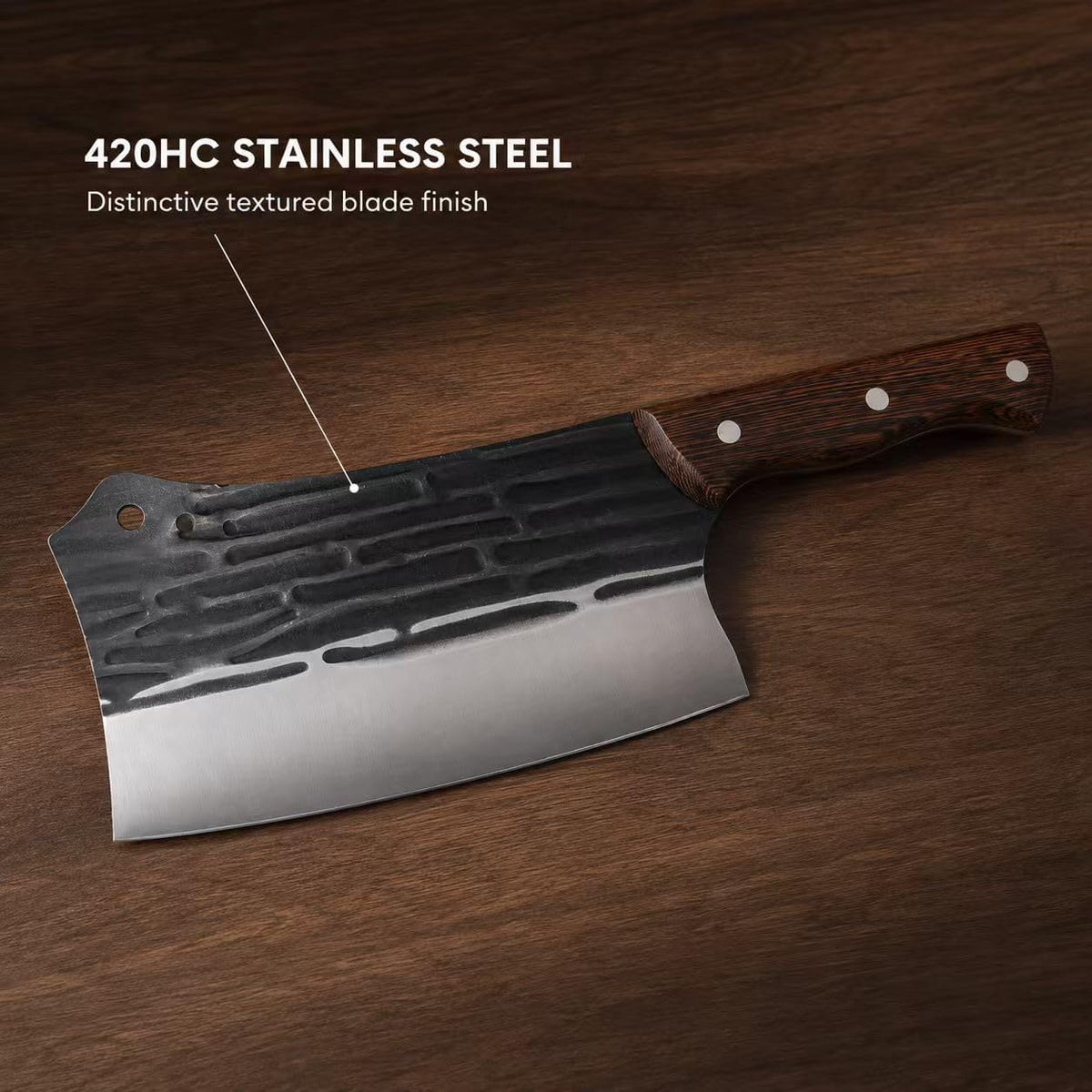 8-inch Professional Cleaver - Stainless Steel Meat & Vegetable Knife with Non-stick Finish and Anti-slip Wooden Handle