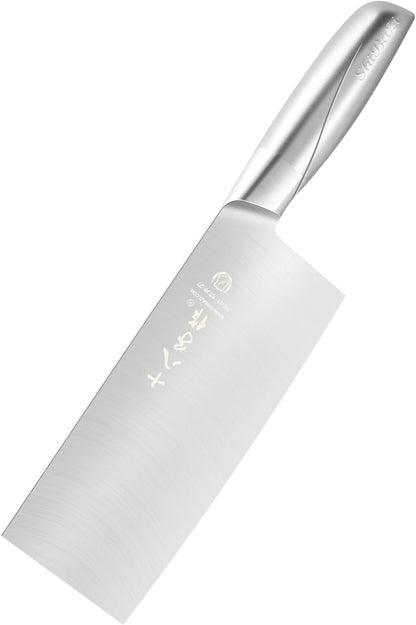 8-inch Professional Cleaver - Stainless Steel Meat & Vegetable Knife with Non-stick Finish and Anti-slip Wooden Handle