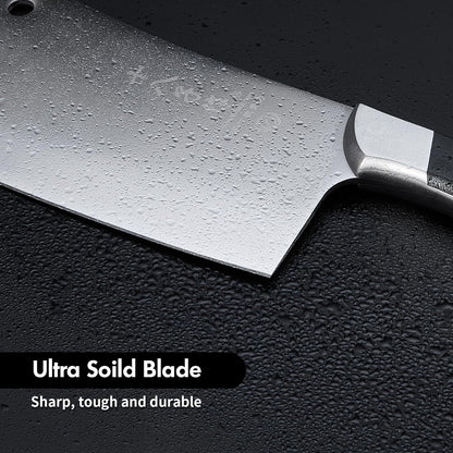 8-inch Professional Cleaver - Stainless Steel Meat & Vegetable Knife with Non-stick Finish and Anti-slip Wooden Handle