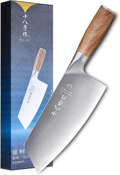 8-inch Professional Cleaver - Stainless Steel Meat & Vegetable Knife with Non-stick Finish and Anti-slip Wooden Handle