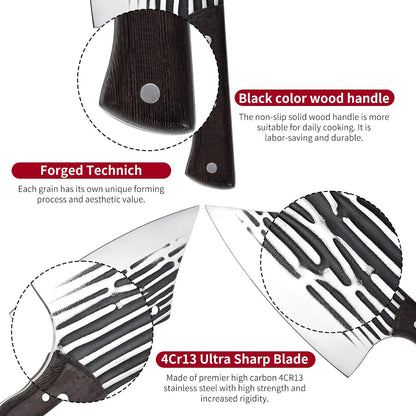 8-inch Professional Cleaver - Stainless Steel Meat & Vegetable Knife with Non-stick Finish and Anti-slip Wooden Handle
