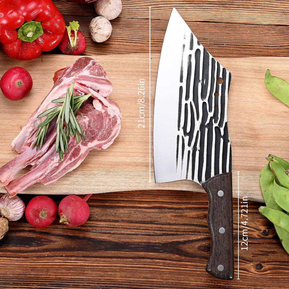 8-inch Professional Cleaver - Stainless Steel Meat & Vegetable Knife with Non-stick Finish and Anti-slip Wooden Handle