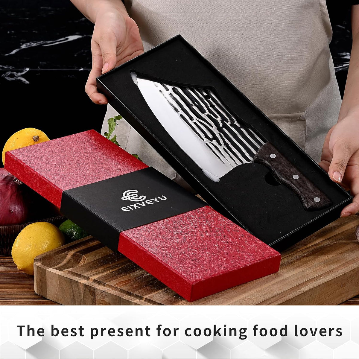 8-inch Professional Cleaver - Stainless Steel Meat & Vegetable Knife with Non-stick Finish and Anti-slip Wooden Handle