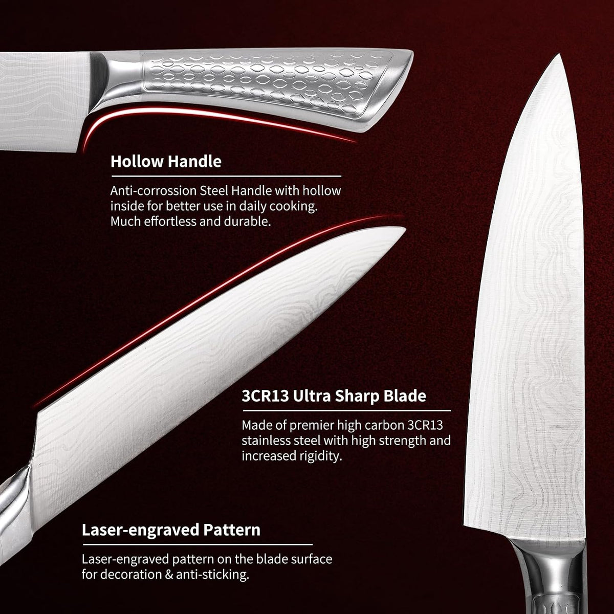 8-inch Professional Cleaver - Stainless Steel Meat & Vegetable Knife with Non-stick Finish and Anti-slip Wooden Handle