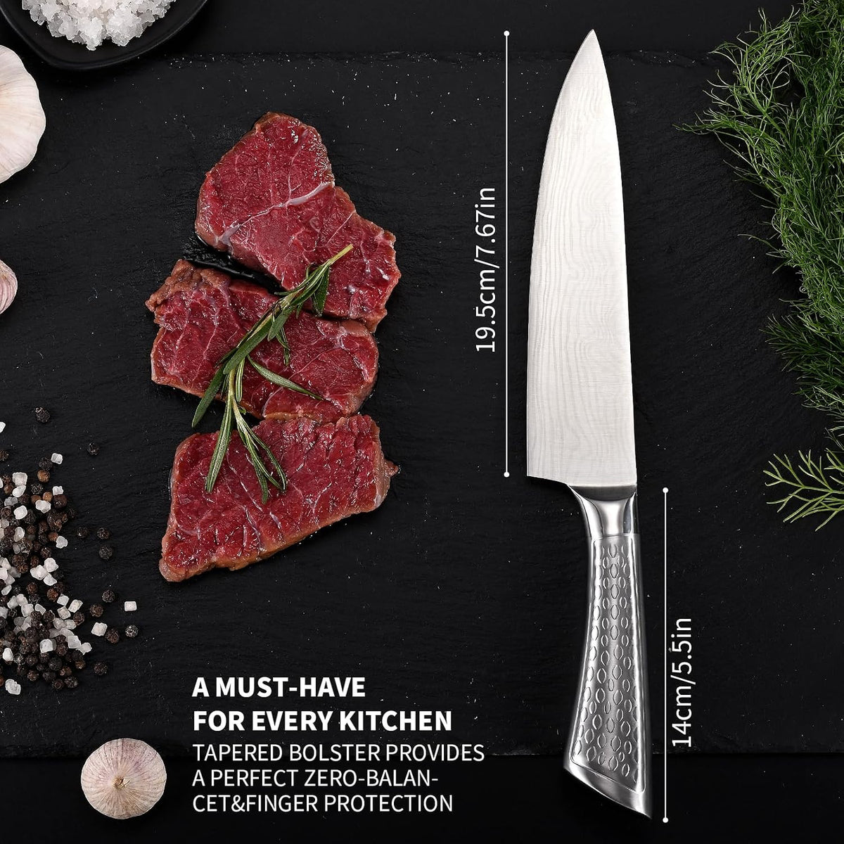 8-inch Professional Cleaver - Stainless Steel Meat & Vegetable Knife with Non-stick Finish and Anti-slip Wooden Handle