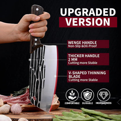 8-inch Professional Cleaver - Stainless Steel Meat & Vegetable Knife with Non-stick Finish and Anti-slip Wooden Handle