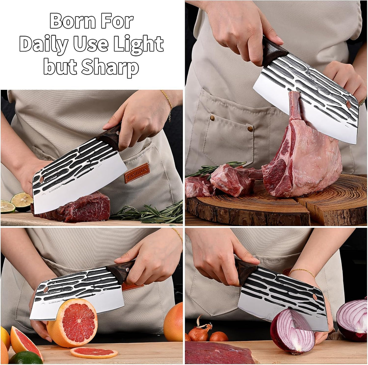 8-inch Professional Cleaver - Stainless Steel Meat & Vegetable Knife with Non-stick Finish and Anti-slip Wooden Handle