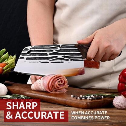 8-inch Professional Cleaver - Stainless Steel Meat & Vegetable Knife with Non-stick Finish and Anti-slip Wooden Handle