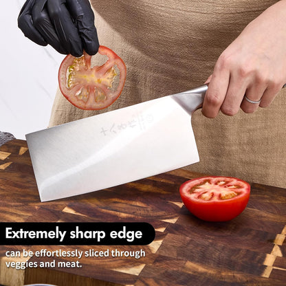 8-inch Professional Cleaver - Stainless Steel Meat & Vegetable Knife with Non-stick Finish and Anti-slip Wooden Handle